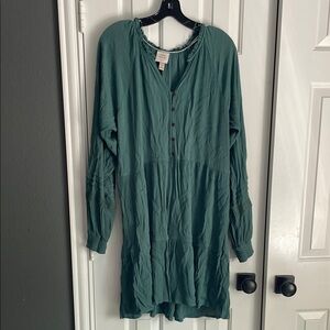 Knox Rose Green Mini Dress with Bishop Sleeves and Mandarin Collar